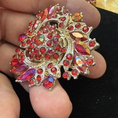 Vintage MCM Red Aurora Borealis Rhinestone Brooch Pin Hollywood Glamour￼2”
