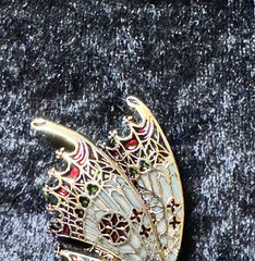 Praying Fairy Brooch Butterfly Wings Red Green White Enamel on Gold Tone Metal