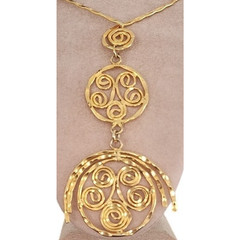 Vintage 70s Gold Necklace Spiral Disc Cascade Ancient Greek Style