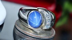 14k white gold sz7.5 ring 3.50ct Lindy star lab-created sapphire diamond 9.7g