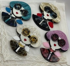 Pretty Lady 2 Blonde Purple Or Blue Hair Leopard Dress Pick Acrylic Brooch Pin