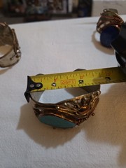 Lot 3 Vtg Unmarked Artisan Mixed Metal Cuff Bracelets Copper Brass Stone