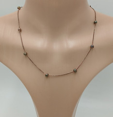 925 Italy Station Necklace 18in Sterling Silver 3g Patina Intact Beads Box Chain