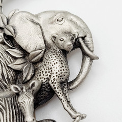 Fable Safari Africa Animal 3D Sculpted Pewter Silver Tone Collage Vtg Brooch Pin