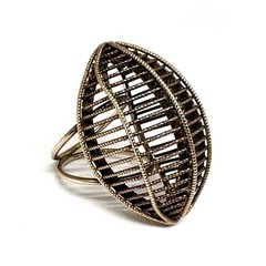Fab SCULPTURAL Vtg ITALIAN MODERNIST Sterling CAGE POD RING 14K Gold Vermeil