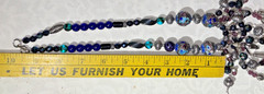 Roxsann Silver tone Blue Crystal, Enamel Bead Statement Necklace Tassel Boho 20”