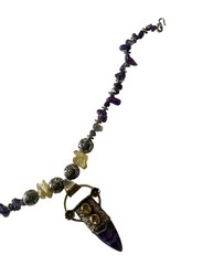 Crystal Necklace Amethyst Amber Color Unk Origin Huge Swing Pendant Handcrafted