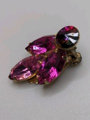 Vintage Juliana Clip On Earrings By D&E Pink Rhinestones & A B Ravoli Stones F03