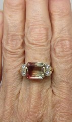 14K Yellow Gold Vintage 6.0 Carats Natural Bicolor Tourmaline Diamond Ring 6.25
