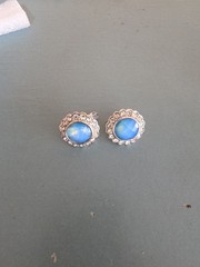 Vintage Simulated Bud Star Sapphire & Clear Rhinestone Earrings Screw Back