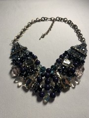 Vintage Multi Layered Statement Necklace Blue Black Crystal Beaded Strands