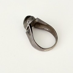 Vintage Israel Modernist Designer 925 Sterling Silver Green Stone Ring Size 7.25