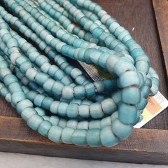Sky blue white heart 5.5-7 mm Czech Republic glass beads long strand necklace
