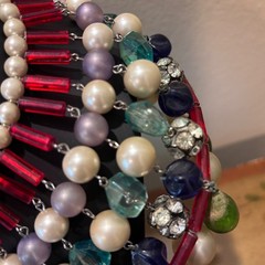 Vintage Waterfall Collar Necklace Multi-strand Faux Pearl Glass Bead Rhinestone