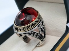 Classic Rif Top Minimalist Eagle Men Ring Sterling Silver 925 Agate Stone SZ 11