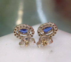 Vintage 14K White Gold Tanzanite Diamond Halo Stud Earrings