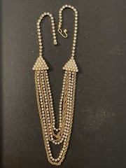 Vintage Multi-Strand Waterfall Rhinestone & Gold Chain Statement Necklace