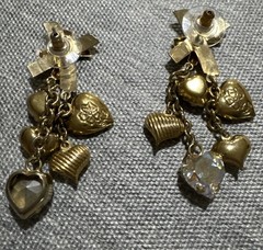 Fancy Aurora Borealis and Gold tone Heart Drop Dangle Earrings