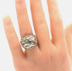 925 Sterling Silver White Topaz Bubble Dome Ring Chunky Statement Sz 6 Jewelry