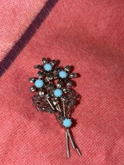 Woman’s Silver Turquoise Brooch Flower Bouquet