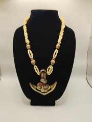 Vintage 1960s Abalone Shell Anchor Pendant Necklace Mid-Century Nautical Beaded