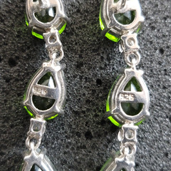 Vintage Green Quartz Pear Teardrop 3 Stone Line Dangle Earrings Silver 925 1.75″