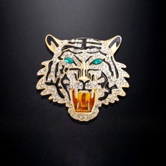 Big Roaring Tiger Head Brooch Rhinestone 3D Pin Unisex Party Casual Cool Gift
