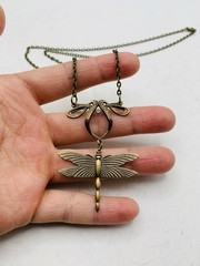 Vintage Style Antiqued Bronze Tone Art Nouveau Dragonfly Elegant 18 in Necklace