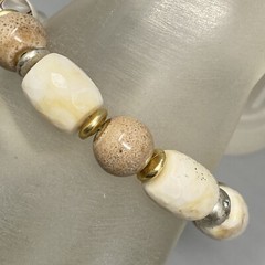 Beaded Stretch Bracelet Acrylic Glass Brown Cream Marble Bohemian Classic 7″