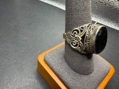 Vtg 925 Sterling Silver Blue Topaz Glass Cocktail Ring Ornate Filigree Size 10