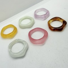 Vtg Asymmetrical Multicolor Acrylic Plastic Chunky Statement Ring Lot Size 6.5