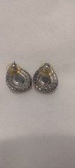 Vtg Red Ruby & Diamond Cubic Zirconia Rhinestone Earrings, Prong Set Silver Tone