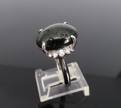 8.05ct Natural Cat’s Eye Green Tourmaline 0.26ct Diamond Platinum Ring Size 6.75
