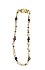 Vintage Genuine Rice Pearls & Almandine Garnet Beaded Necklace & Bracelet Set