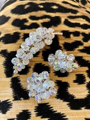 Vintage JULIANA D&E Pin and Earrings With Aurora Borealis Rhinestones BOOK PIECE