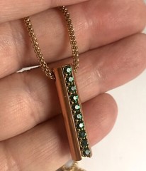 VTG 70s 80s Modernist Copper Colored Green Crystal Pretty Necklace Disco Era