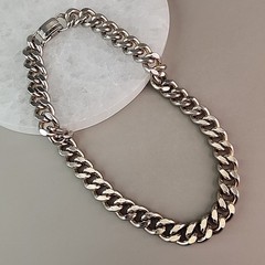 Vintage Coro Cuban Necklace Heavy Silver Tone Chunky SHORT 15″