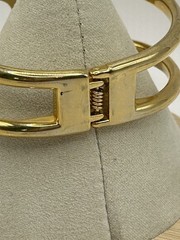 Vintage Gold Tone Modernist Hinged Cuff Bracelet Abstract Statement Spring Clasp