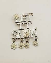Christmas Snowflake Charm Brooch Let it Snow pin Silver Tone Crystal accent KC