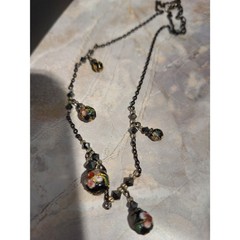Art Beaded Charm Necklace Delicate Black Chain Fairycore Whimsical Cloisonne’