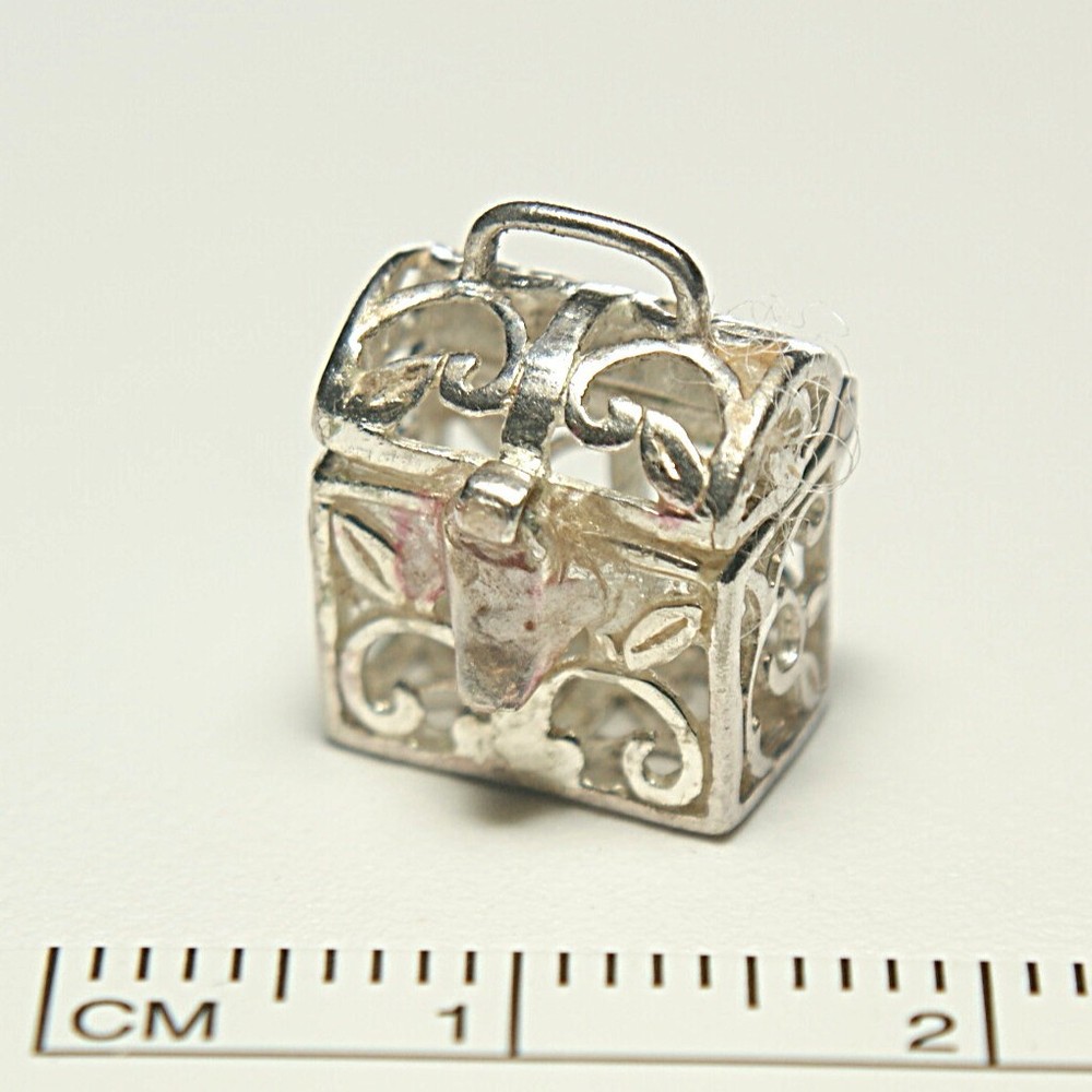 Sterling silver very delicate prayer box charm, 10mm, 1.63g, with clasp
