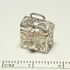Sterling silver very delicate prayer box charm, 10mm, 1.63g, with clasp