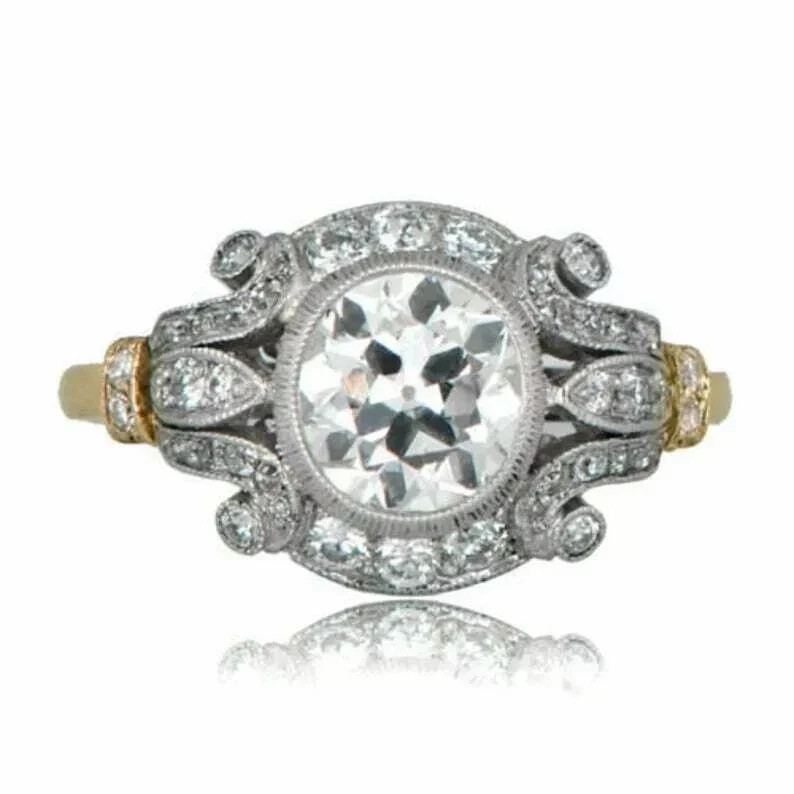 Art Deco Style Lab Created Diamond Birthday Anniversary 14K Yellow Gold FN Ring