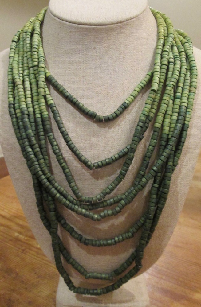 Bohemian Wood Beaded Multi strand layered Green Ombre Bohemian Necklace