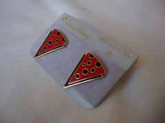 VINTAGE 1970s SAMUEL HUANG SIGNED CLOISONNE RETRO ABSTRACT BLACK & RED EARRINGS