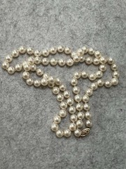 VTG Solid 14k Gold Clasp Extra Long 6.8mm Genuine Cultured Pearl Necklace 24”37g
