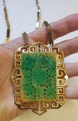 Vintage HUGE Vendome Faux Jade Asian inspired Pendant Necklace ~East Collection