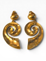 VINTAGE GOLD-TONE SWIRL DANGLE CLIP-ON EARRINGS 1980s