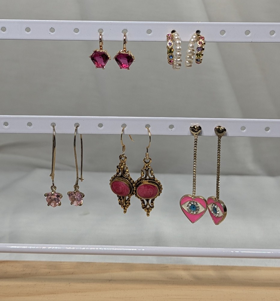 Vintage ~ Now Mixed Lot 5 Pair Gold Tone & Pink Dangle Pierced Earrings
