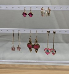 Vintage ~ Now Mixed Lot 5 Pair Gold Tone & Pink Dangle Pierced Earrings